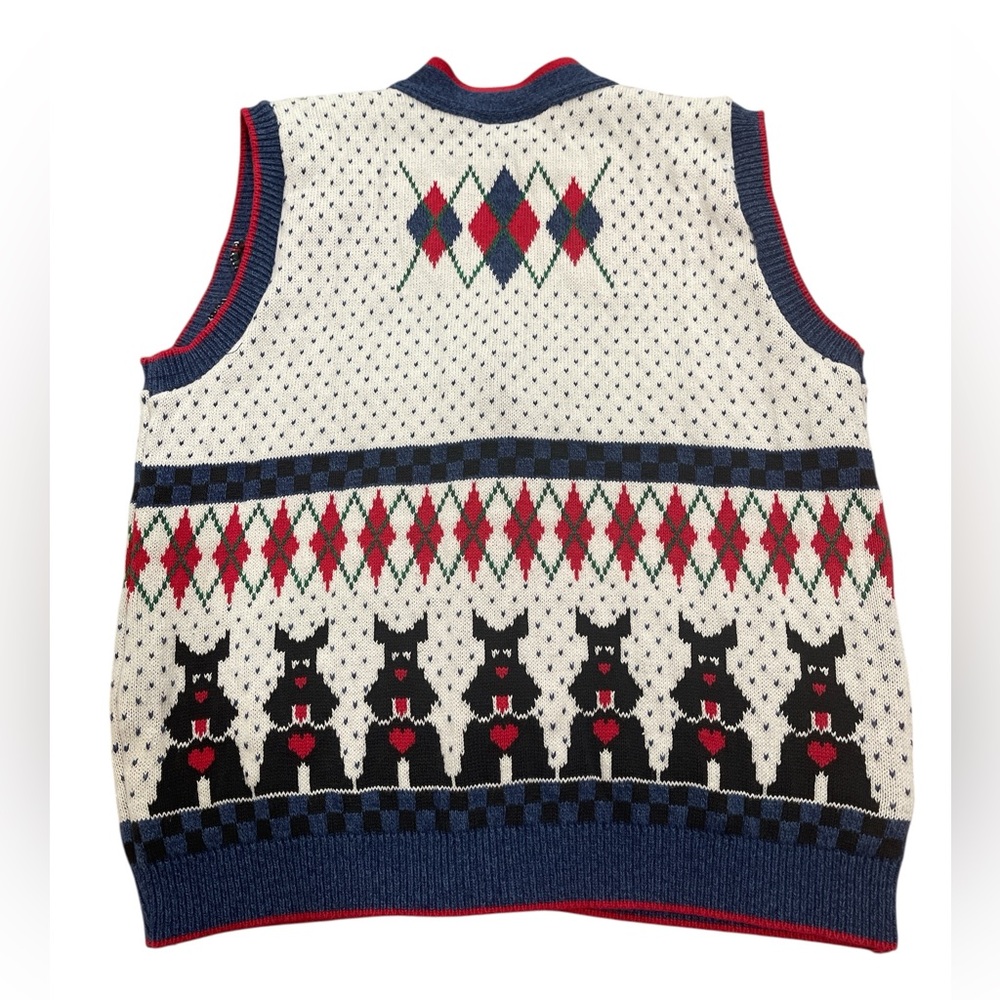Vtg Casual Corner Grannycore Scottish Terrier Dog Sweater Vest Cardigan - Picture 2 of 6